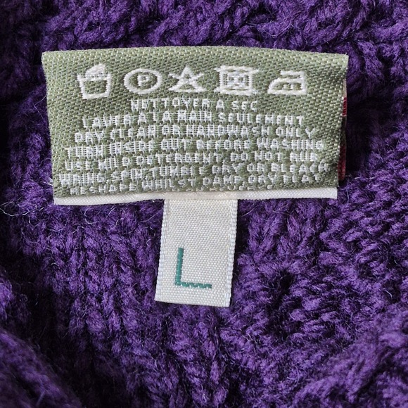 Carraig‎ Donn Women's L Purple Merino Wool Cable Knit Cardigan Sweater Ireland - Picture 7 of 7